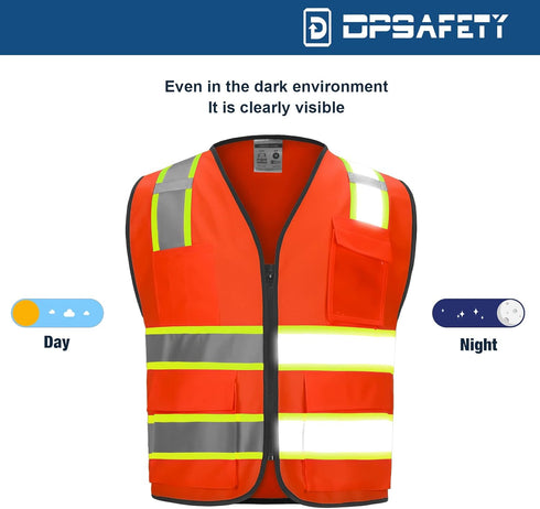 9 Pockets High visibility Class 2 Safety Vest?Hi Vis Vest with 2 inch wide Reflective Strips security vest with Zipper construction work vest for ...