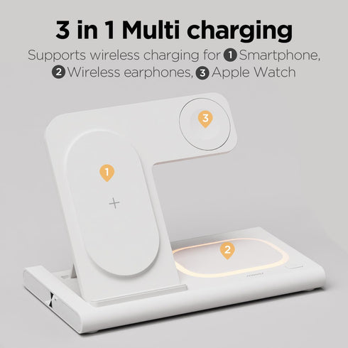 mooas 3 in 1 Wireless Charging Station, 15W Fast Wireless Charger Nightlight, Multiple Wireless Charging Stand Dock for iPhone 15/14/13/12/11/XR/X...
