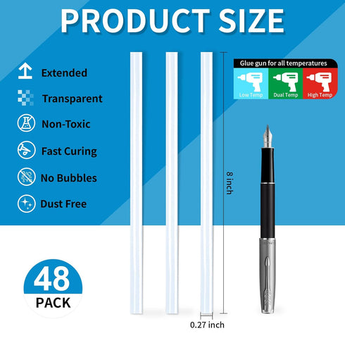Phinus 48 Pack Mini Hot Glue Sticks, 8" Long x 0.27" Diameter Clear Glue Sticks for Glue Gun, EVA Clear Glue Gun Sticks, Hot Glue Gun Sticks for D...