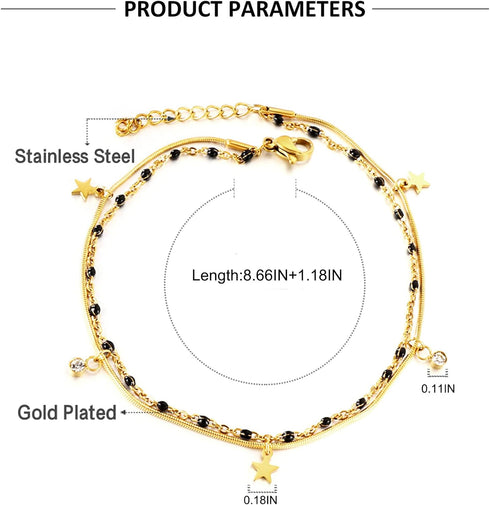 18K Gold Plated Smile Charms Anklet Bracelet for Women, Boho Multi Color Beads Link Anklets Moon Star Layered Beach Anklets Summer Jewelry Gift...
