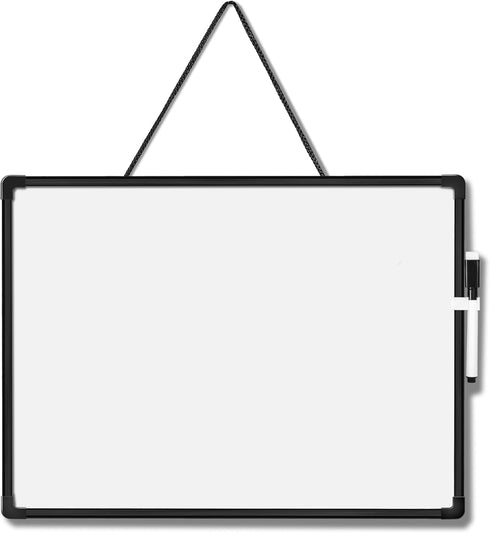 Double-Sided Dry Erase Board 16" x 12", Small White Board for Wall, Black Frame Hanging Whiteboard for Home School Office...