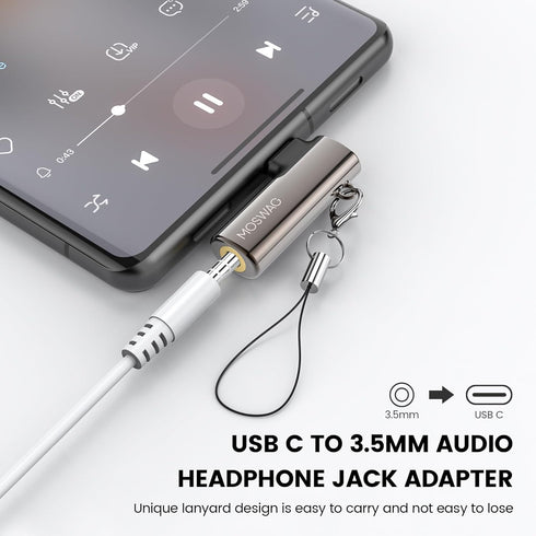 MOSWAG USB C to 3.5mm Jack Type C Headphone Adapter Right Angled Aux Mic Audio Dongle Zinc Alloy Headphone Adapter Compatible with iPhone 15 Plus ...