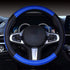 SHIAWASENA Microfiber Leather Car Steering Wheel Cover, Fashion Stitching, Universal 15 Inch Fit, Non-Slip (Black&Blue)...