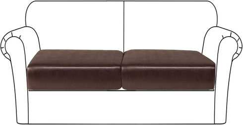 PU Leather Sofa Cushion Covers Sofa Seat Slipcover with Elastic Bottom Waterproof Furniture Protector for Settee Seater Replacement, Set of 2 (2 P...