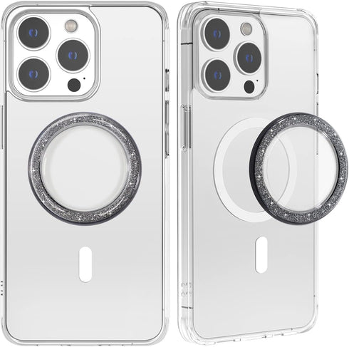 metisinno Magnetic Base Compatible with PopSocket Phone Grips and iPhone MagSafe Cases, Black Sparkle Glitter...