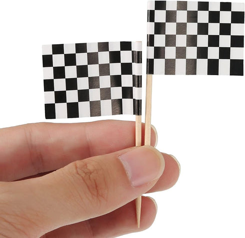 Pangda 100 Pack Checkered Racing Flag Toothpicks Cupcake Picks Toothpick Flag Dinner Race Car Cake Toppers Decorations Party Supplies...