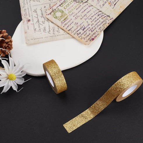 GORGECRAFT 3 Rolls 16.4 Yard x 0.6 Inch Glitter Adhesive Tape Foil Masking Tapes Gold Washi Paper Stick for DIY Scrapbook Decorative Adhesive Tape...