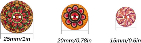 AIEX 100pcs Mixed Random Flower Painting Buttons Round Shapes Retro Wooden Buttons Assorted Colours for DIY Making 15 mm, 20 mm, 25 mm...