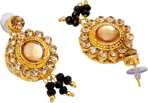 Traditional Indian Gold Plated Kundan Pearl Choker Bridal Necklace Combo with Maang Tikka and Earrings Jewellery/Jewelry Set for Women (SJN_157_PP...