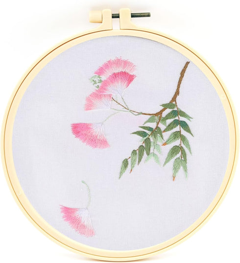 FOXTEMO Embroidery Kit for Beginners Adults, 1 Pack 20CM Embroidery Hoops, Acacia Embroidery Pattern Beginner Embroidery Kit with Needles and Thre...