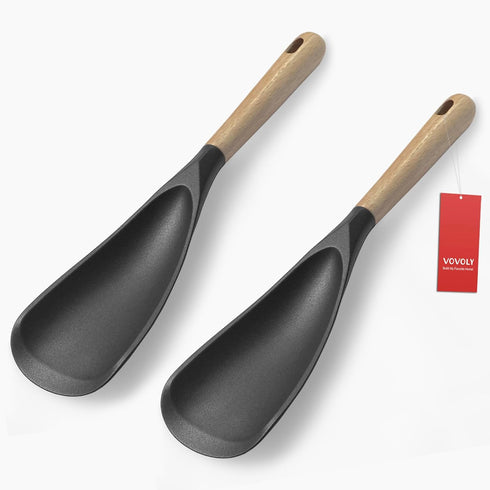 VOVOLY Cooking Spoon for Nonstick Cookingwares, Silicone Spoon Spoon for Mixing, Scoop, and Scrape, (Black-2 pack, 11.4'')...