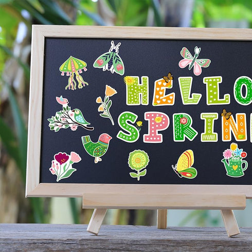 Konsait Hello Spring Bulletin Board Decorations Set, 34Pcs Spring Bulletin Board, Green Flowers Birds Butterfly Spring Cutouts for Classroom Home ...