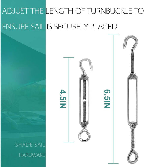 33 Pcs Sun Shade Hardware Kit for Rectangle Triangle Shade Sail - Retractable 4.5'' to 6.5'' 304 Marine Grade Stainless Steel Sun Shade Sail Insta...