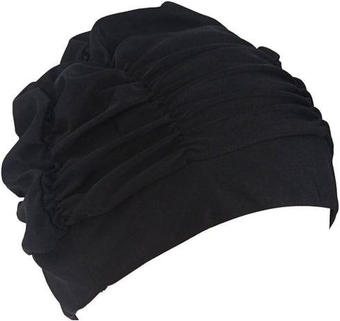 Women Ladies Pleated Cloth Fabric Swimming Hat Swim Hat Cap Bathing Cap Black...
