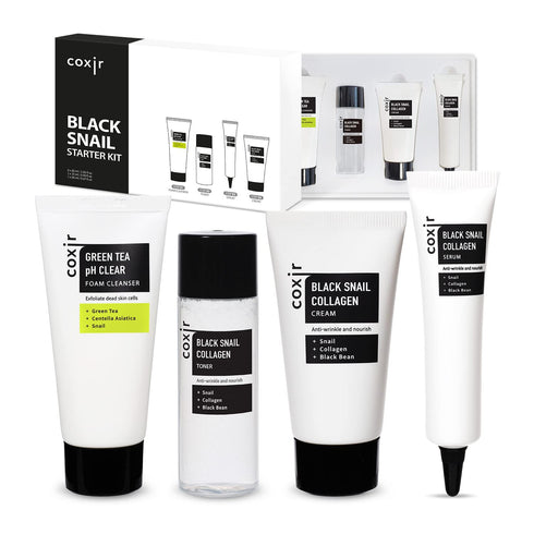 coxir BLACK SNAIL COLLAGEN STARTER KIT l Repairing&Firming | Black-3-Complex: Black Rice, Bean, Sesame, Snail Mucin, Collagen FOAM CLEANSER+TONER+...