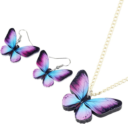 Acrylic Purple Butterfly Jewelry Set Cute Monarch Butterfly Earrings Necklace Charms Insect Dangle Pendant Ornament Gifts for Women...
