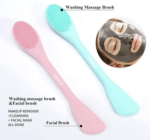 MSQ Silicone Face Mask Brush, Soft Facial Cleansing Scrubber, 2 Pack Double-End Facial Mask Brush for Mud, Clay, Charcoal Mixed Mask, DIY, Skincar...