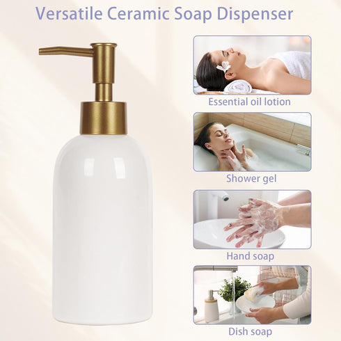 Natheeph 14OZ Ceramic Soap Dispenser Ceramic Soap Pump Dispenser Can Fill Liquid for Bathroom/Kitchen (White)...