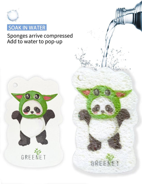 Cellulose Pop Up Sponges, Large, Natural and Compressed, a Unique Printed Cartoon Design?Multiple Use for Dishes Washing, Kitchen Cleaning, 6 Pack...