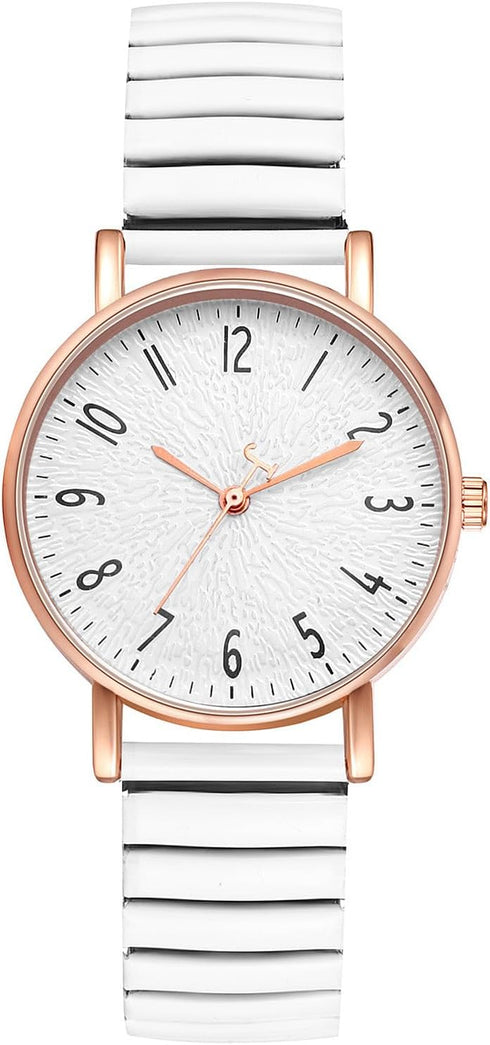 Lancardo Women Stretch Band Watch: Big Round Face Elastic Analog Quartz Arabic Number White Dial Wristwatch Easy to Read...