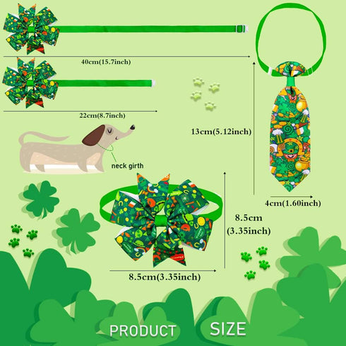 32pcs St. Patrick's Day Dog Collar Bows Ties, Bulk Clover Lucky Pattern Dog Grooming Bowties and Neckties, Adjustable Holiday Green Basic Dog Coll...
