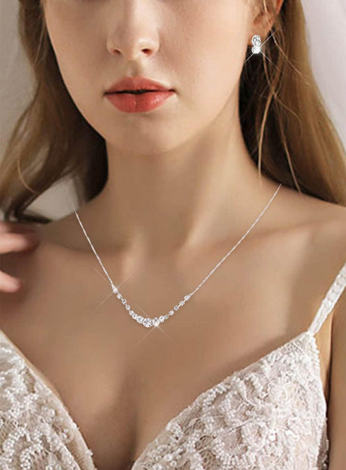 Bridal Jewelry Crystal Rhinestone Set for Wedding Prom Silver Pendant Necklace and Earrings Sets Simple for Women Bride Bridesmaids Graduate Birth...