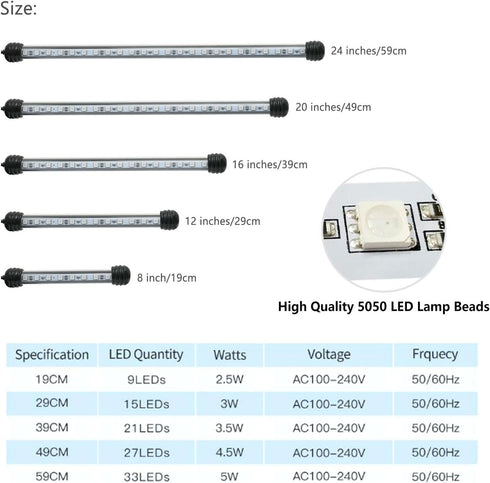 Smart Submersible Aquarium Light with App Timer, 7.5 Inches LED Fish Tank Light, RGB 16 Million Colors Changing, 7/24 On/Off Automatic, Aquarium L...