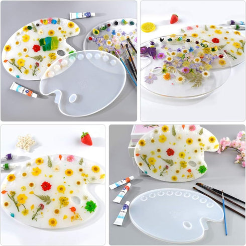 Healifty 1pc Silicone Artist Paint Palette Mold Color Palette Shaped Pattern Paint Tray Resin Mold DIY Handmade Drawing Palette Mold Making Mold f...