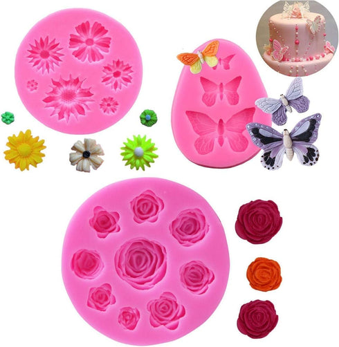 Flower Fondant Cake Silicone Mould Flower and Butterfly Candy Molds - for Cake Decoration,Chocolate Fudge, Polymer Clay, Soap, Confectionery Proje...