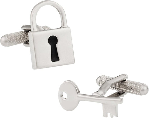 Lock and Key Satin Silver Cufflinks with Presentation Box...