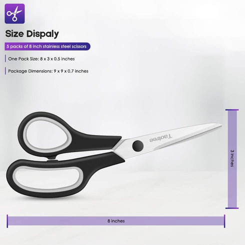 Scissors for Office, Taotree 8" Scissors All Purpose Bulk of 5-Pack, Middle School Supplies Student Teacher Classroom, Sharp Craft Shears for Offi...