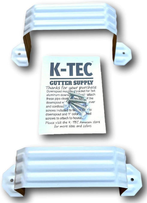 K-TEC Downspout Strap - Low Gloss White - for 3 inch x 4 inch Aluminum Rain Gutter - Leader Pipe Adapter with Color Matched Screws. Set of 2 for 1...
