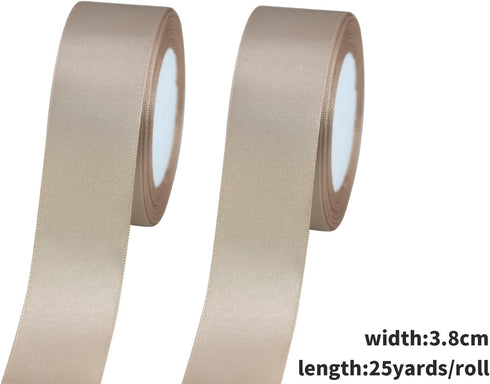 Champagne Satin Ribbon 1.5 Inch, 50 Yards (2 Rolls) - Polyester, Floral Pattern - Wedding, Gift Wrapping, Decorative Ribbon...
