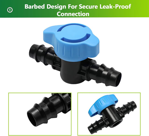 15 Pieces Drip Irrigation 1/2" Barbed Valve Fittings,Shut Off Valve Connectors for 1/2 Inch Drip Irrigation Tubing (.570-.620" ID) Drip Line Parts...