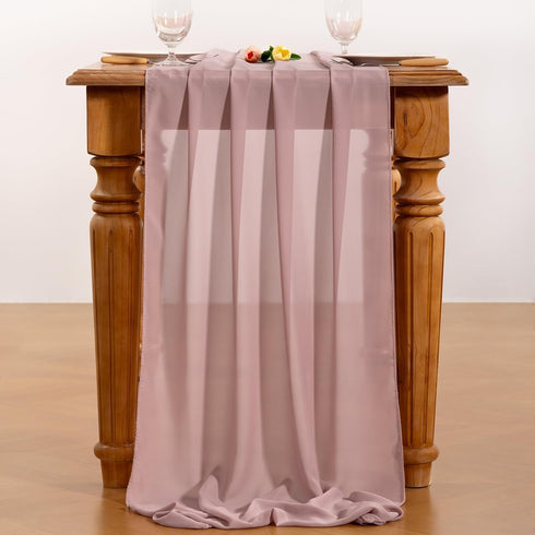 Socomi Dusty Rose Chiffon Table Runner Easter Spring Boho Rustic 14ft 29x170 Inches Wedding Runner Sheer Romantic Bridal Shower Decorations...