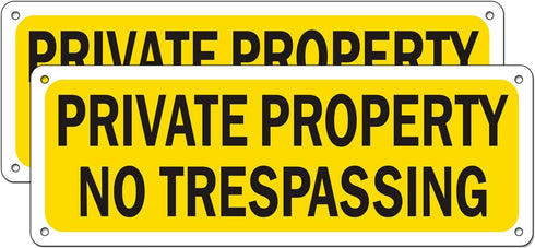 No Trespassing Private Property Sign Aluminum Metal for House Business Fence Simple Design (2 Pack, 10 x 3.5 inches)...