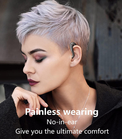 Wireless Bluetooth Headphone, Painless Wearing Headset with Mic for Cell Phone, Non Ear Plug Non Bone Conduction Ear Hook Earbuds, Lightweight, Wa...