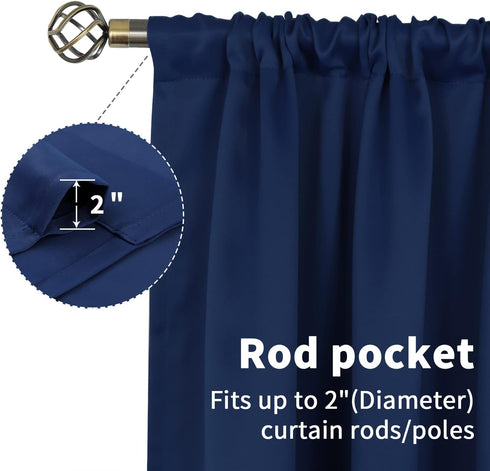 BGment Short Curtains 30 Inches Length - Rod Pocket Half Window Drapes for Kitchen Over Sink Bathroom Basement Cafe Room Darkening Privacy, Navy B...