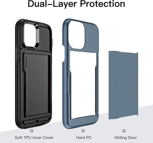 JETech Wallet Case for iPhone 12/12 Pro 6.1-Inch with Card Holder, Dual Layer Shockproof Protective Phone Cover, Sliding Hidden Slot (Sea Blue)...