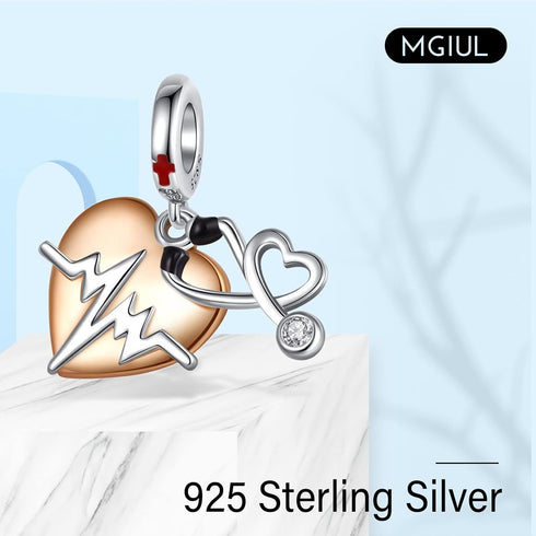 925 Sterling Silver Monsters Mouse Couple Safety Chain Charms for Bracelets Necklaces,Vampire Winged Heart Murano Glass Dangle Pendants Beads Jewe...
