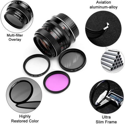 55mm Filter Kit Universal UV CPL FLD Filter Set UV Protection Filter Circular Polarizing Filter Fluorescent Filter with Lens Cap Replacement for C...