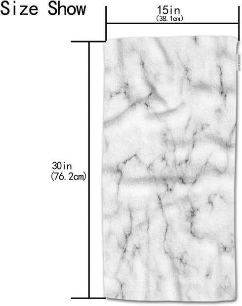HGOD DESIGNS White Marble Hand Towels - Elegant White Marble Print with Black Textured Pattern, 100% Cotton Soft Bath Towels, 15"X30"...