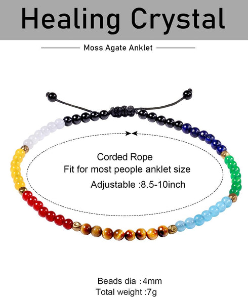 Jewever 7 Chakra Anklet Bracelet For Women Beach Foot Energy Healing Gemstone and Crystals Yoga Worry Stone Balancing Meditation...
