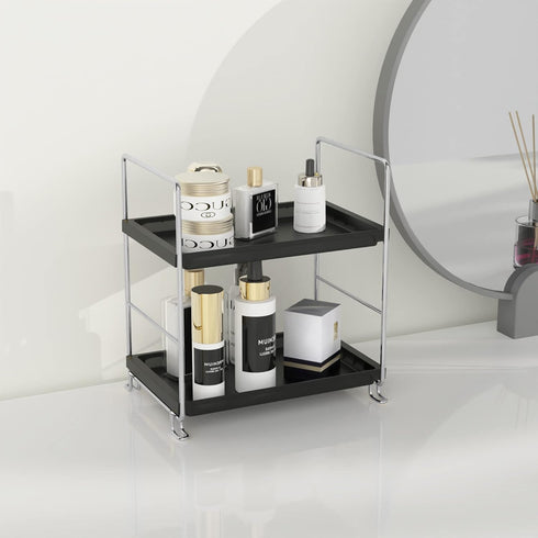 2 Tier Bathroom Organizer Countertop,Kitchen Spice Rack or Makeup Shelf Vanity Perfume Skin Care Organizer and Storage Bedroom Storage Tray (Silve...