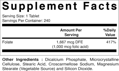 Vitamatic Folic Acid 1000 mcg (1 mg) - Vegetarian Tablets - 1667 mcg DFE - Vitamin B9 (240 Count (Pack of 2))...