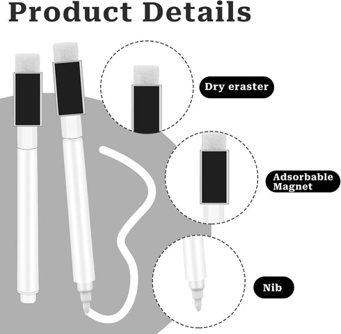 12 Pcs Fine Tip Dry Erase Magnetic Markers with Eraser Cap Whiteboard Markers Magnetic White Dry Erase Markers Pen for Teachers Office School Home...