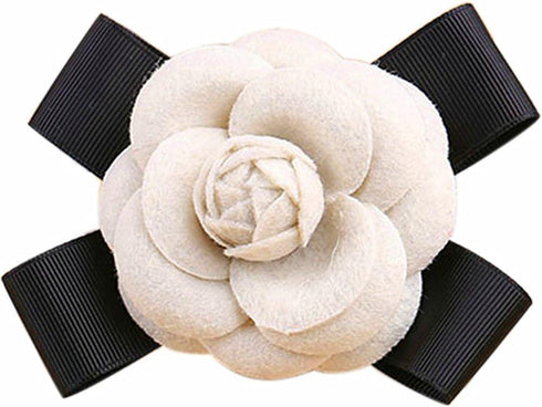 80Hou Elegant Wool Camellia Flower Brooch Vintage Bow Floral Pin...