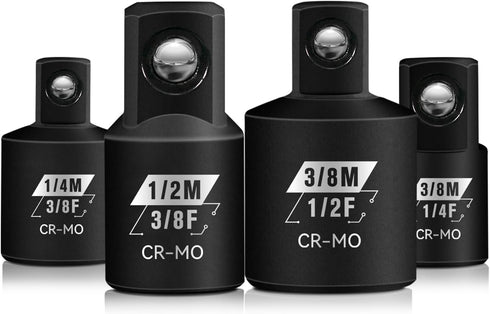 4 Piece Impact Socket Adapter Set, 1/4" 3/8" 1/2" SAE Drive Socket Adapter Set, Square Adapter and Reducer Conversion Set for Impact Driver Wrench...
