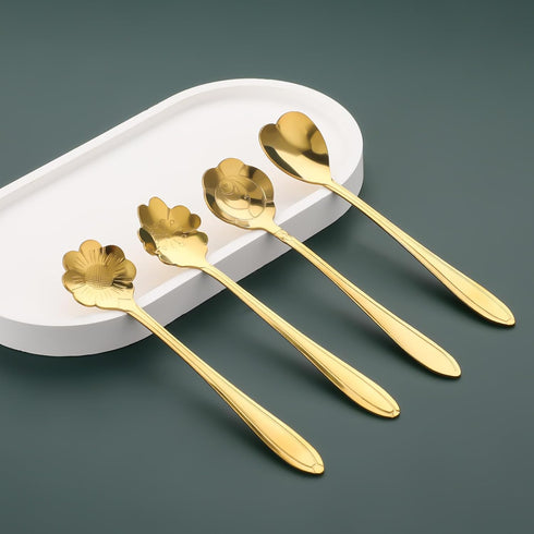 8 Pcs Flower Dessert Spoons, Coffee Teaspoon Set Stainless Steel Tableware Sugar Spoon Small Tea Spoons Cafe Bar Spoon Cute Coffee Teaspoon Mini T...