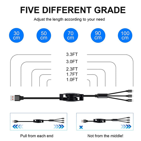 [2024 Upgraded 2 Pack Multi Retractable Charging Cable, 3 in 1 USB Charging Cable with USB C/Micro USB/Phone Port, 3.3FT Charging Cable for Phone ...